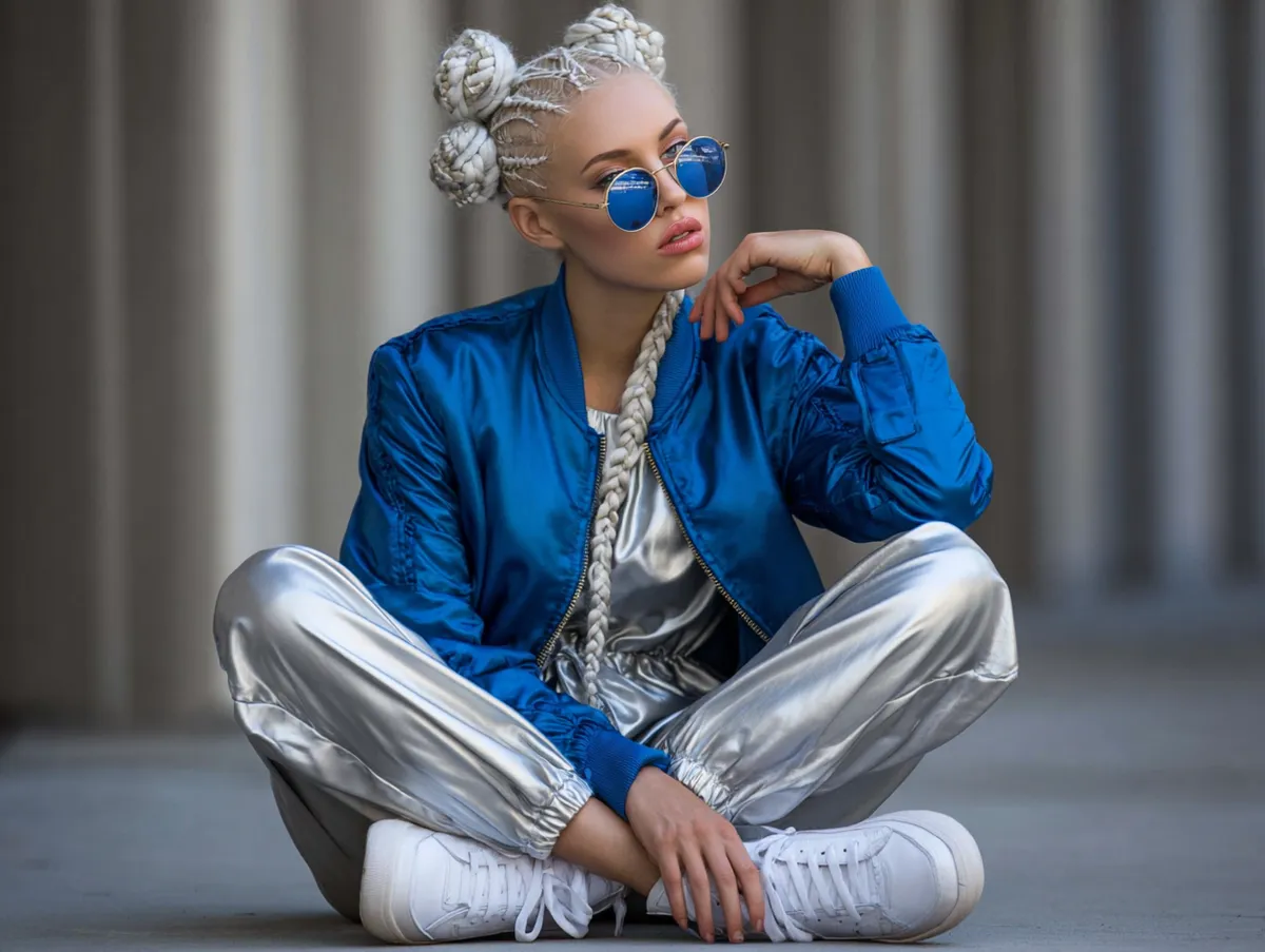 alternative blue flight jacket silver metallic