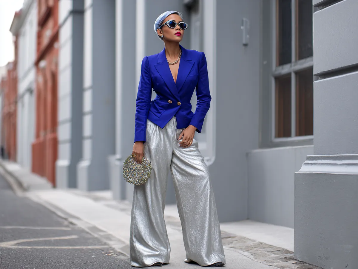 tailored electric blue fashion with silver