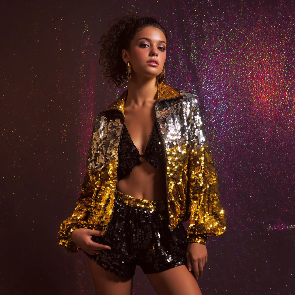 sequin disco jacket with color blocking