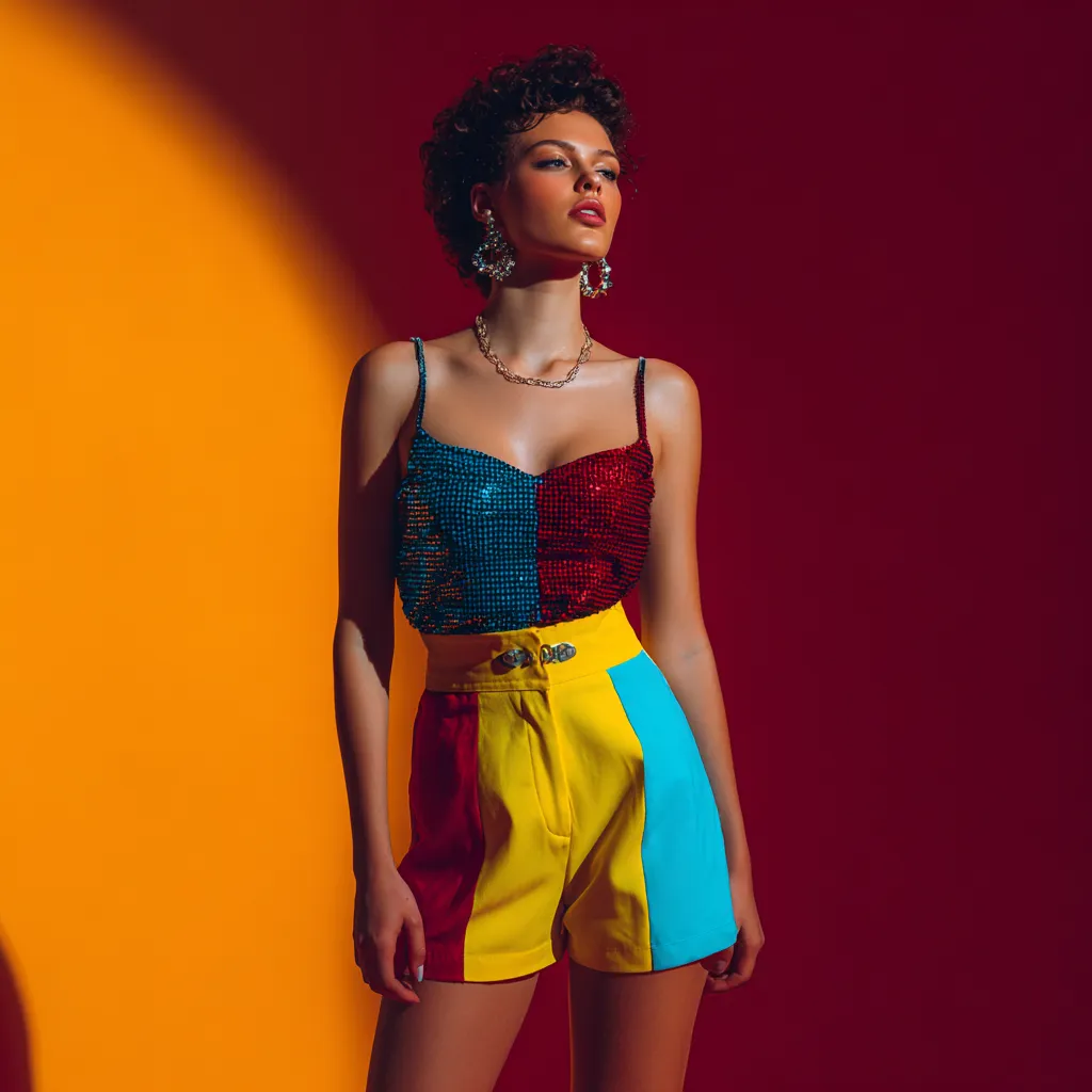 neon color blocked disco party look