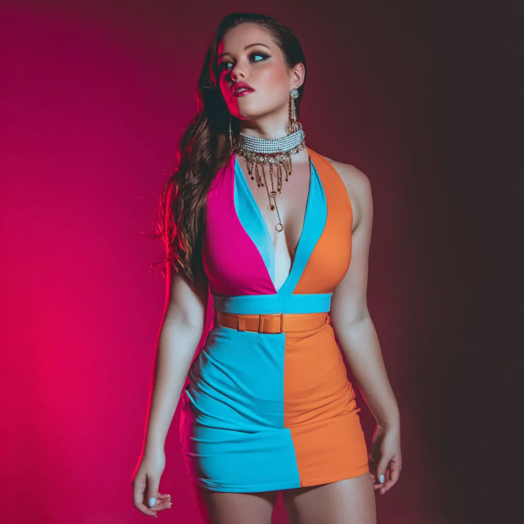 retro disco outfit with bold color blocks