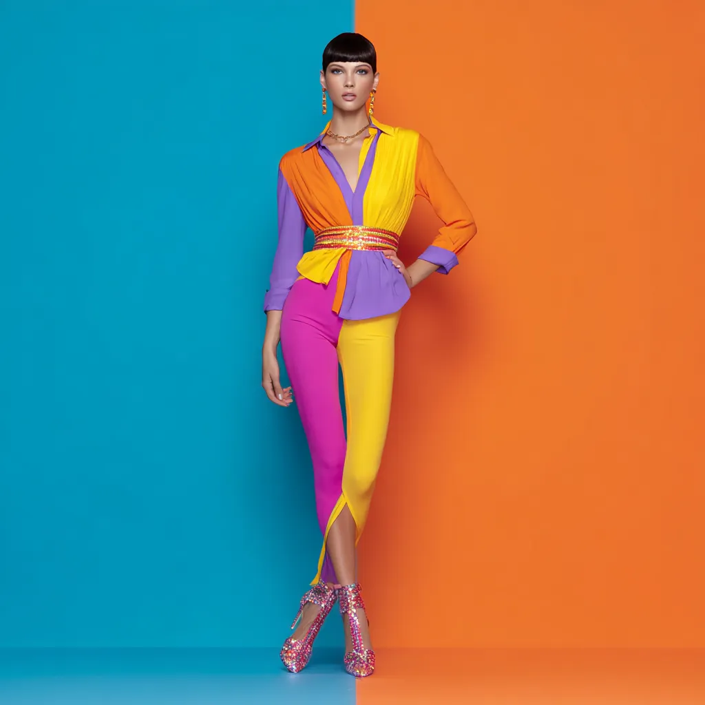 disco party outfit ideas with bold color blocking