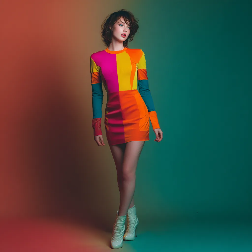 retro mini dress with disco color blocking