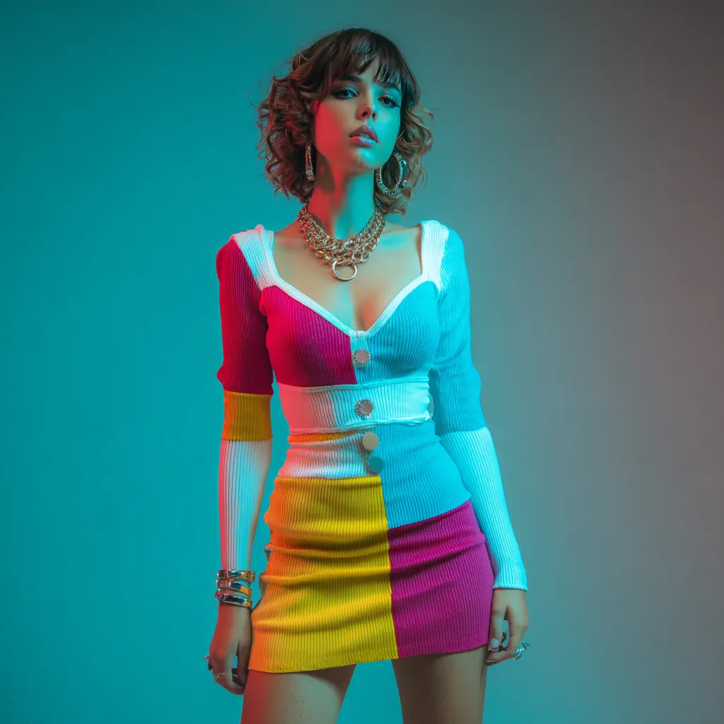neon disco outfit with color blocking