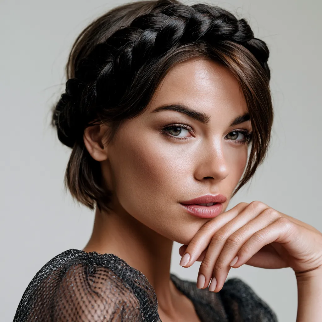 tight temple braids pulled back crown shape short hair party
