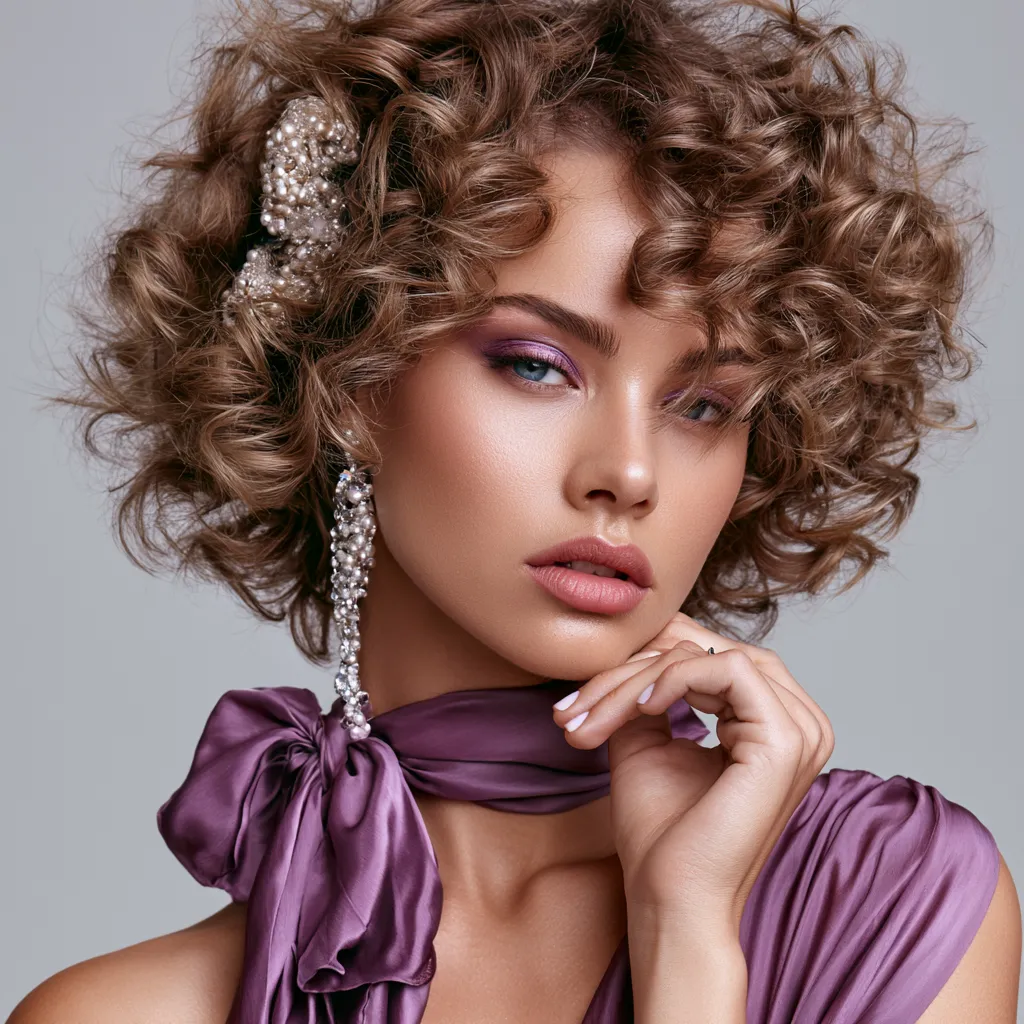 textured short hair curls holiday party accessories glow