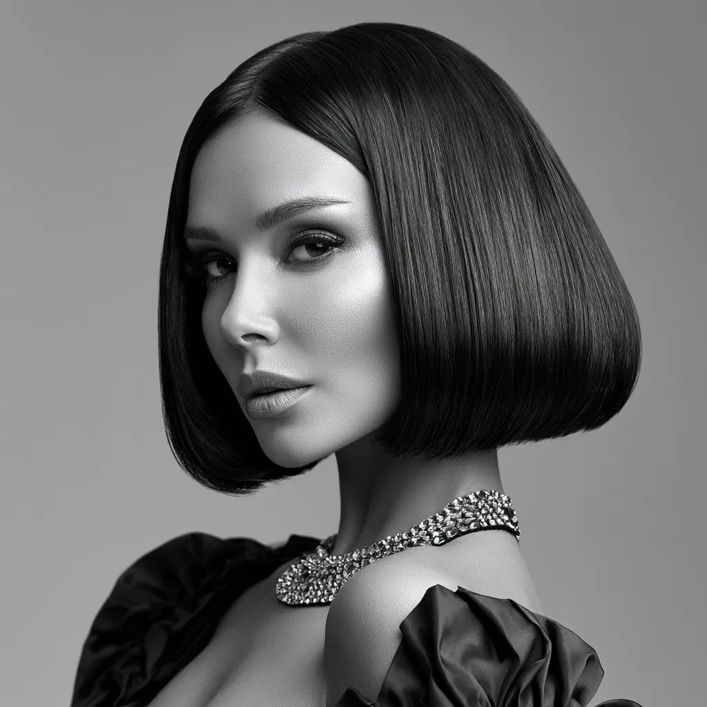 mirror finish short bob inward curl ends evening event