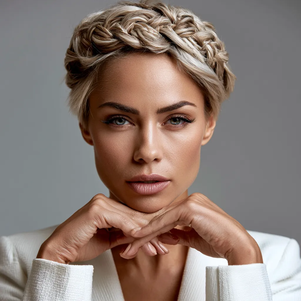 short hair temple braid crown bobby pins seamless finish