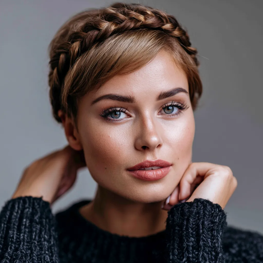 braided crown short pixie hair jeweled clips formal occasion