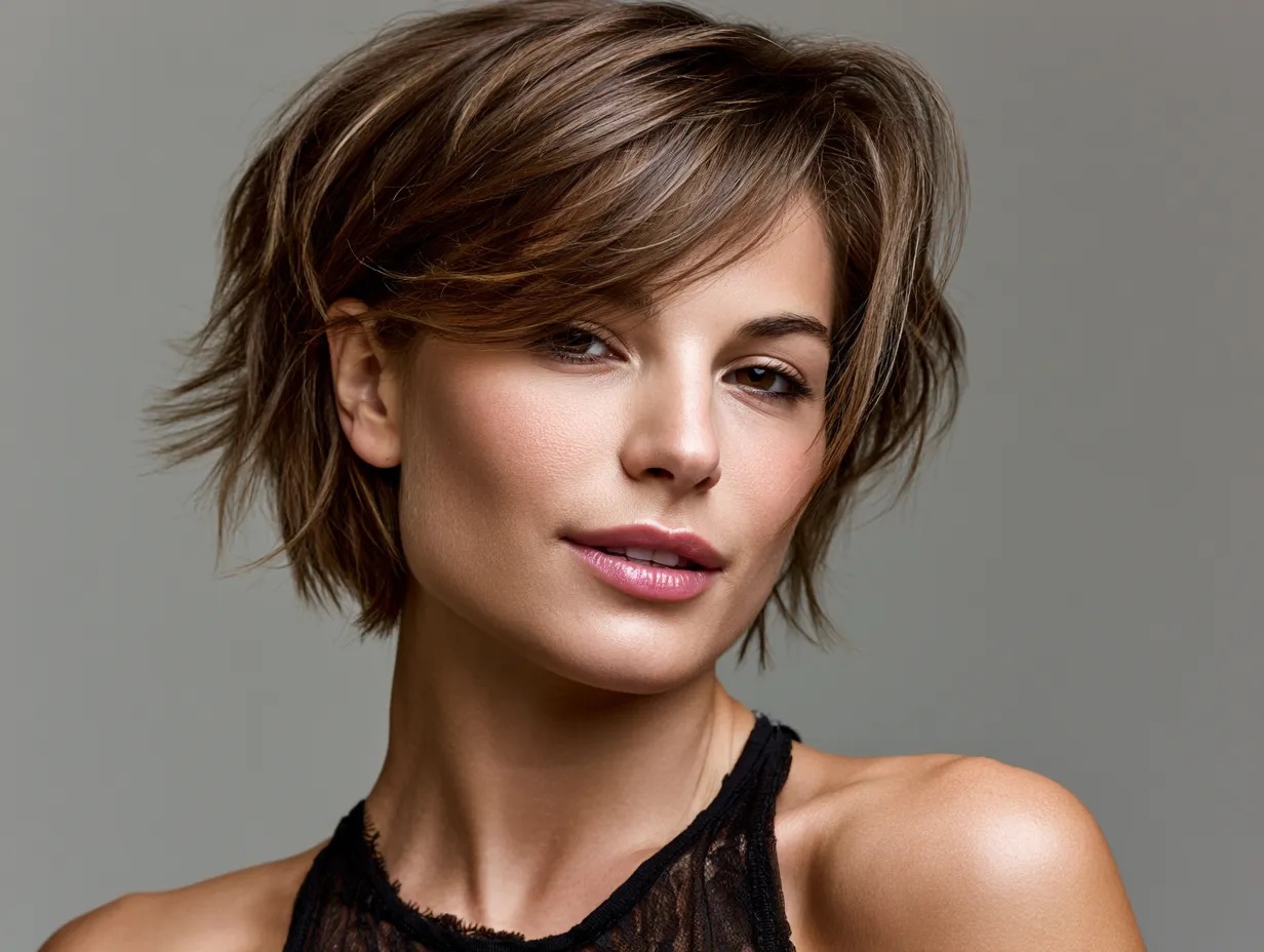face framing layers short hair round face