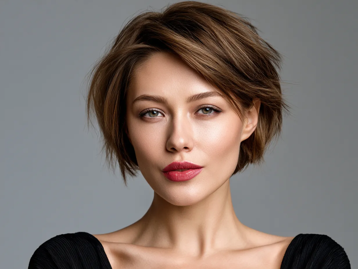 layered hair for round face