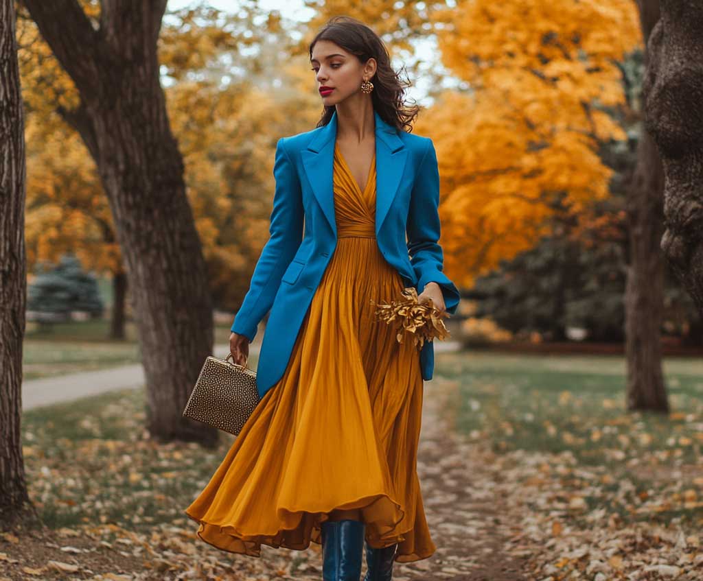 5+ Fall Clothing Ideas with Electric Blue and Warm Amber Tones