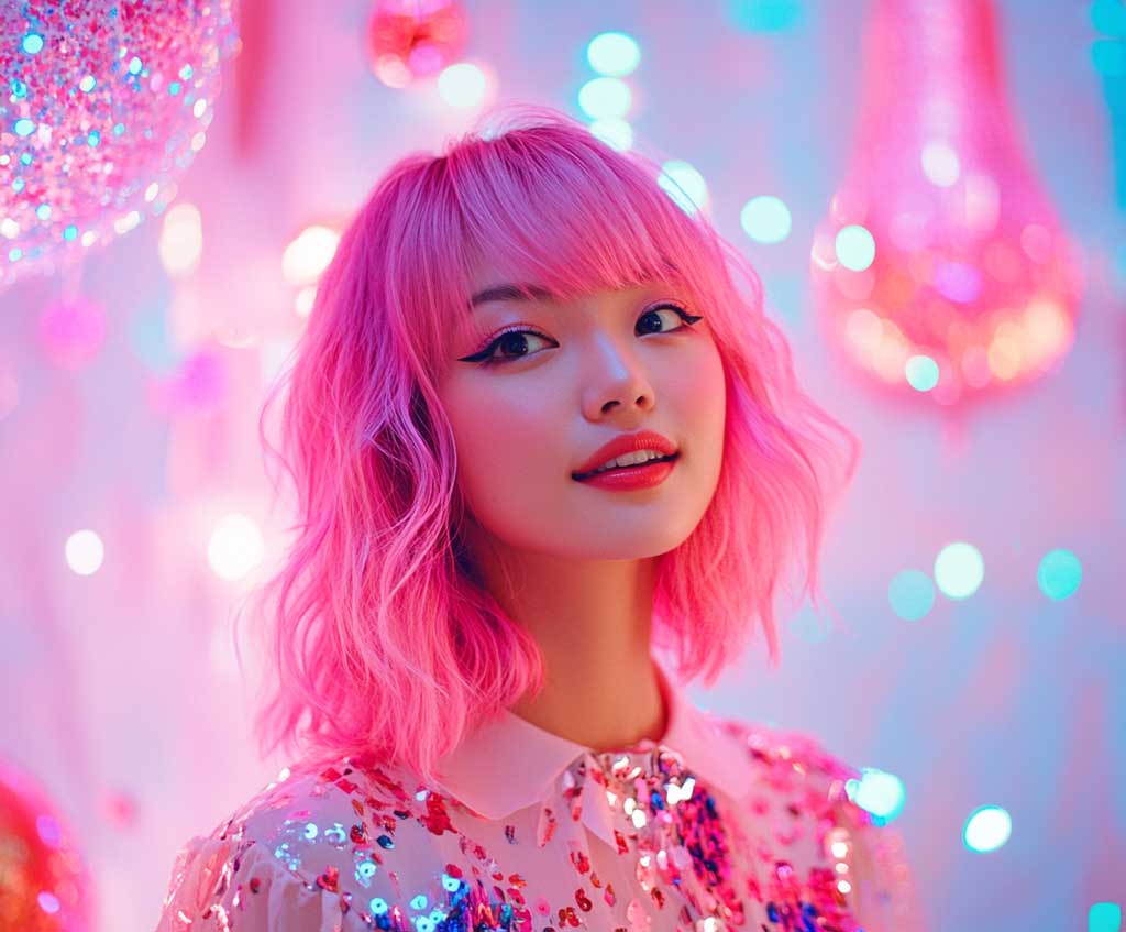 Medium Length Haircuts with Neon Pink Textured Waves