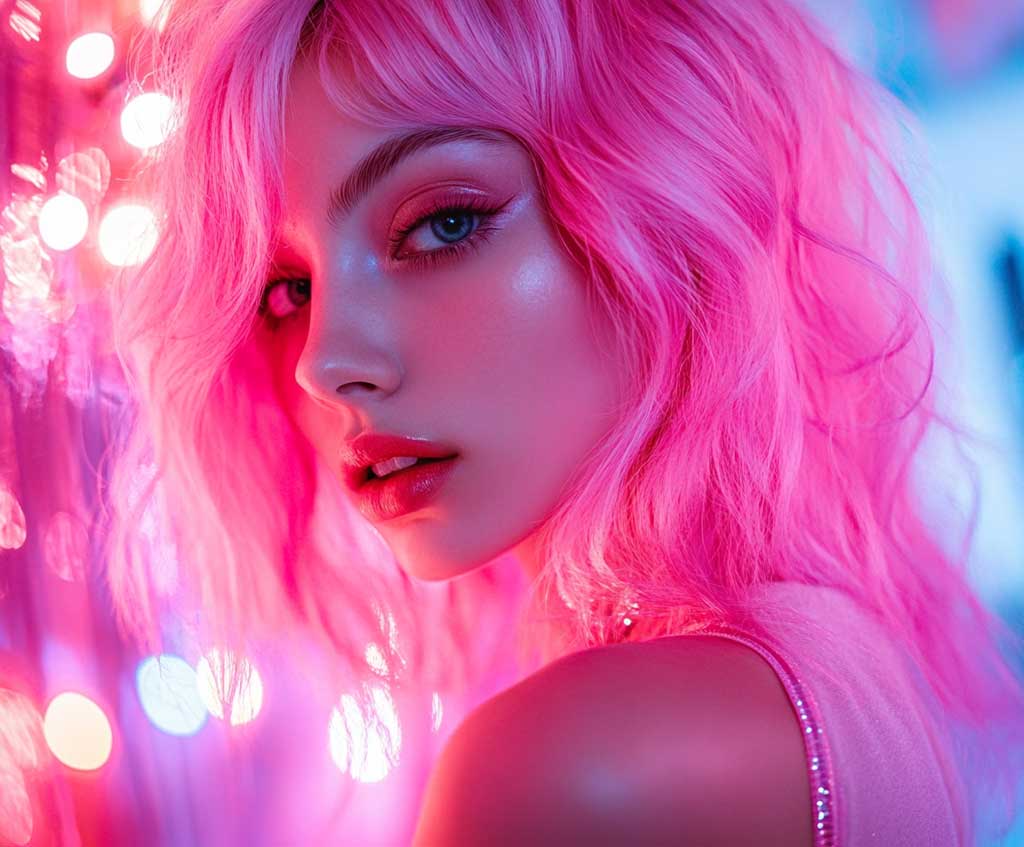 Medium Length Haircuts with Neon Pink Textured Waves - 2