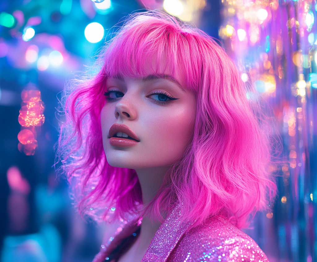 Medium Length Haircuts with Neon Pink Textured Waves - 3