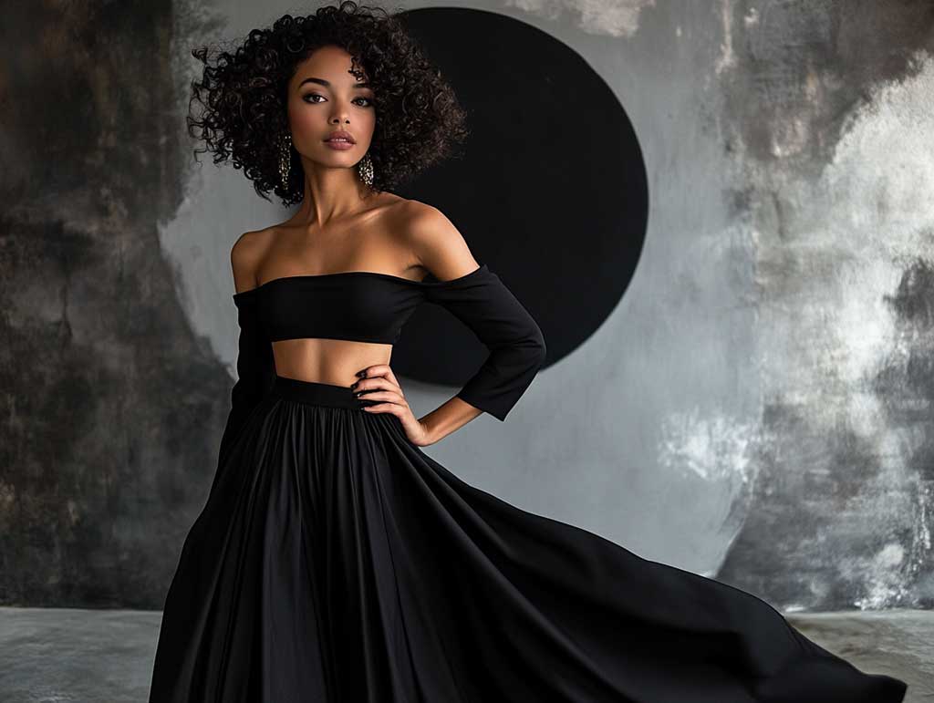 5+ Long Black Skirt Outfit Ideas with Off Shoulder Blouses for Chic Vibes