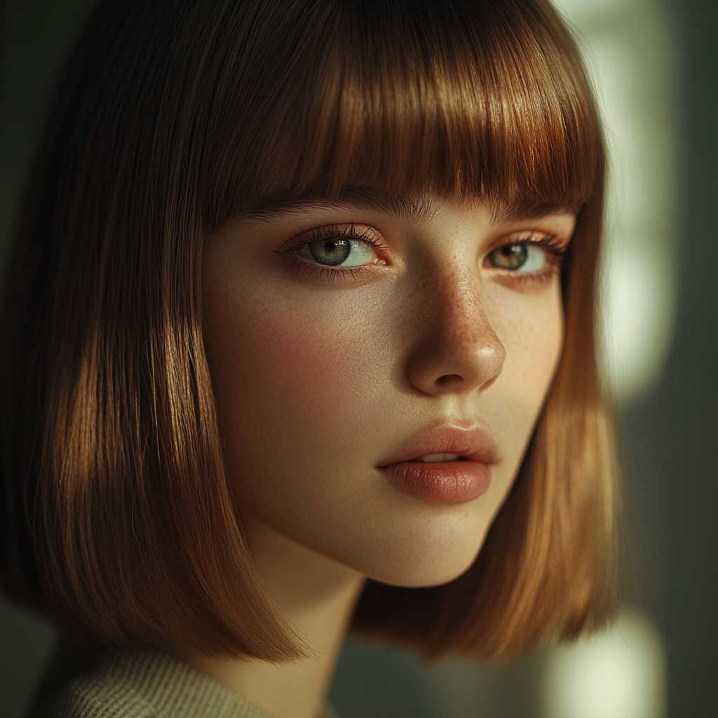 how to style shoulder length hair with bangs sleek