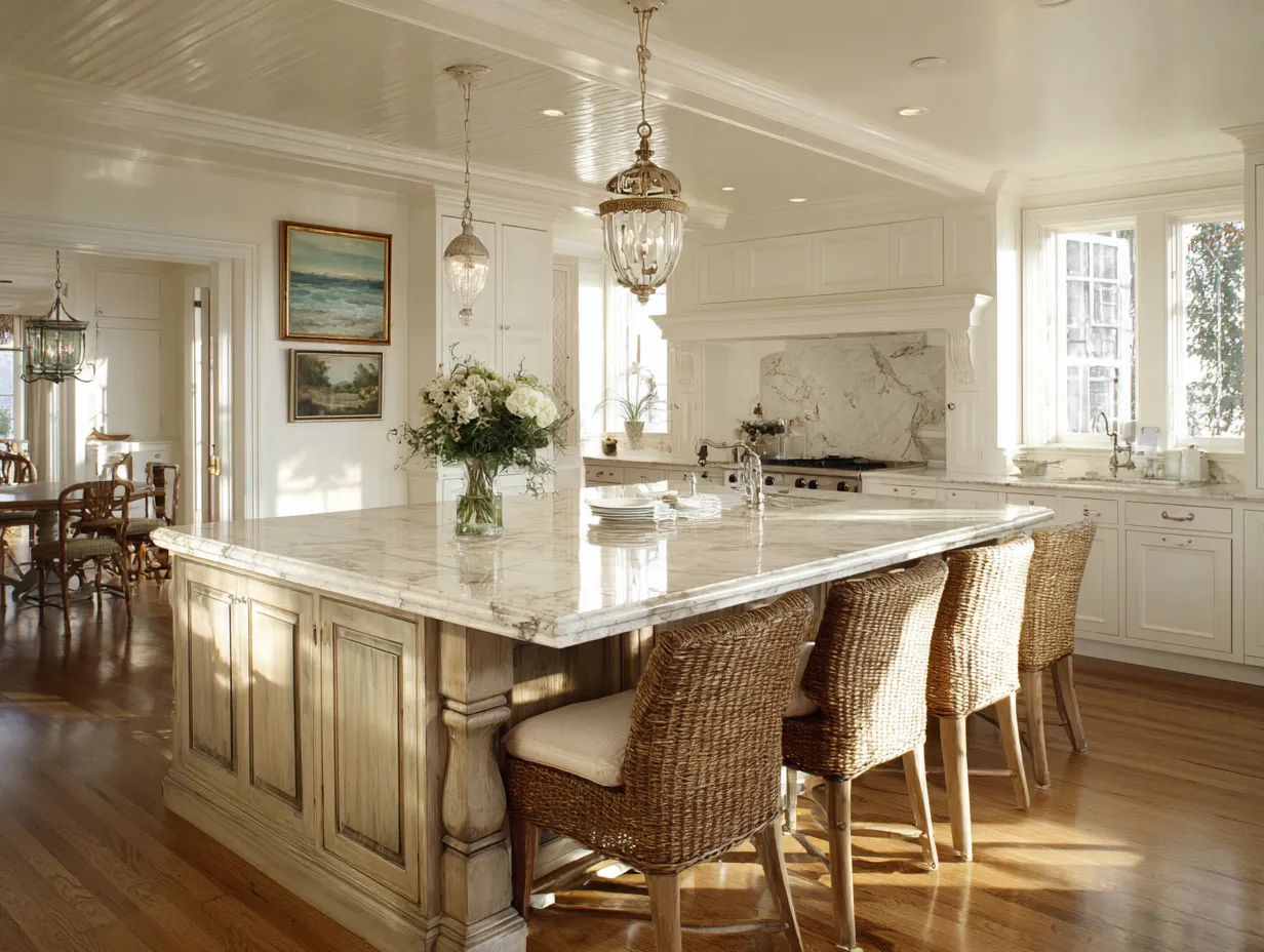 narrow kitchen island with seating