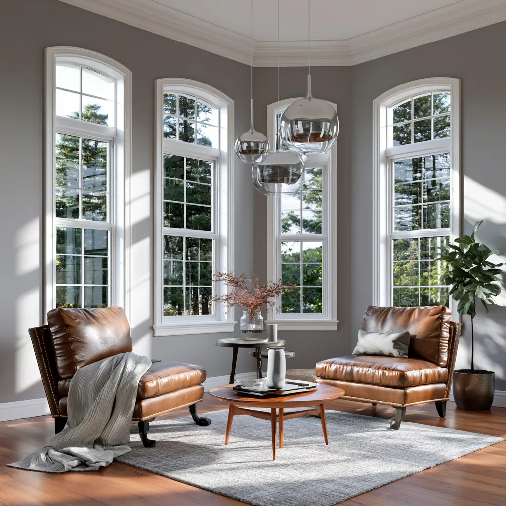 floor-to-ceiling big picture window in modern living room with garden view
