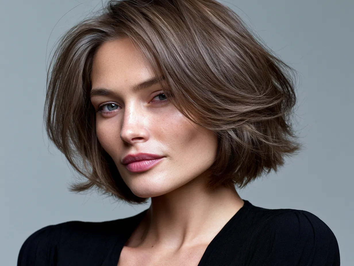 layered bob cut for round face