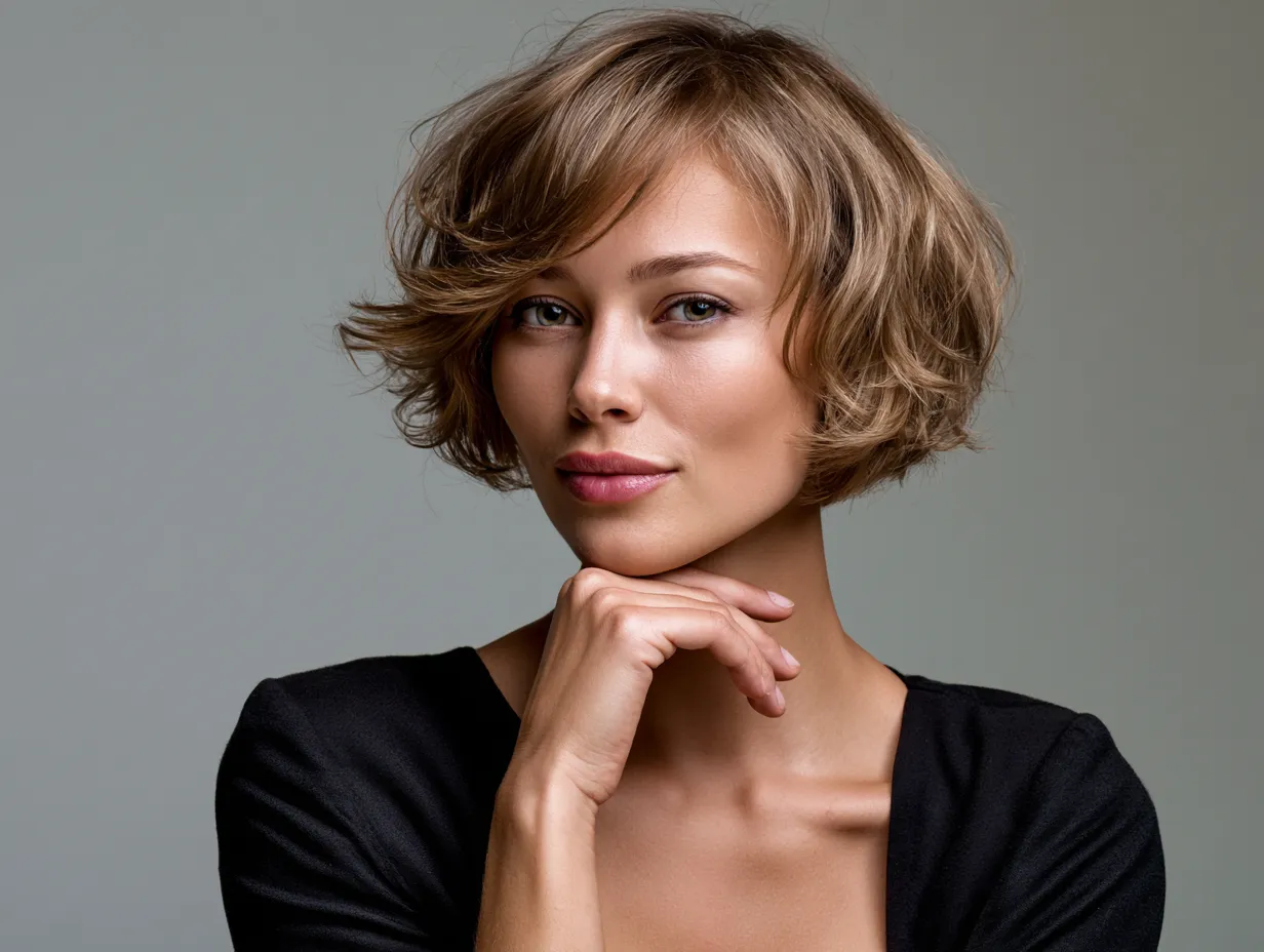 bob haircut for round face with layers