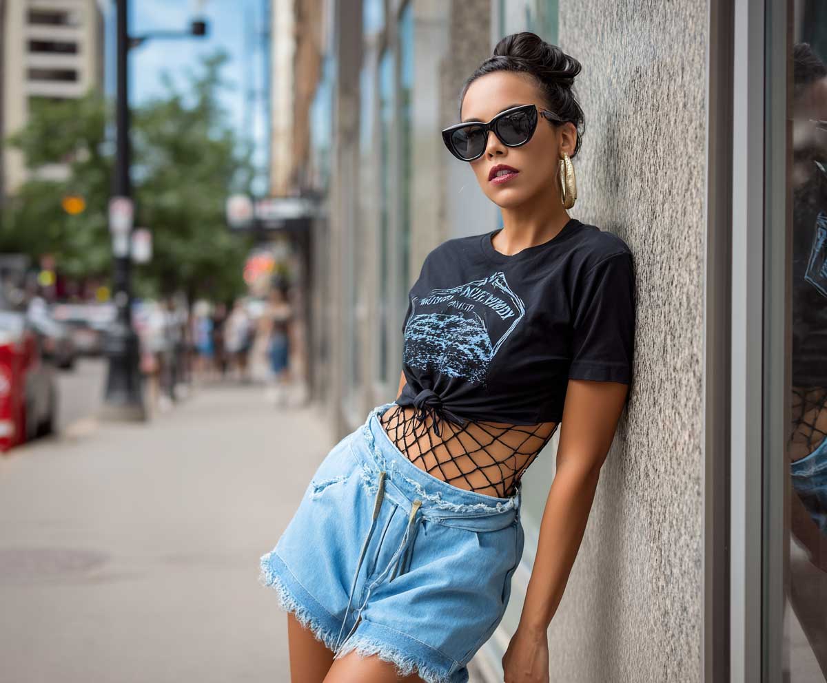 5+ Fishnet Outfit Ideas with Band Tees and High Waisted Shorts