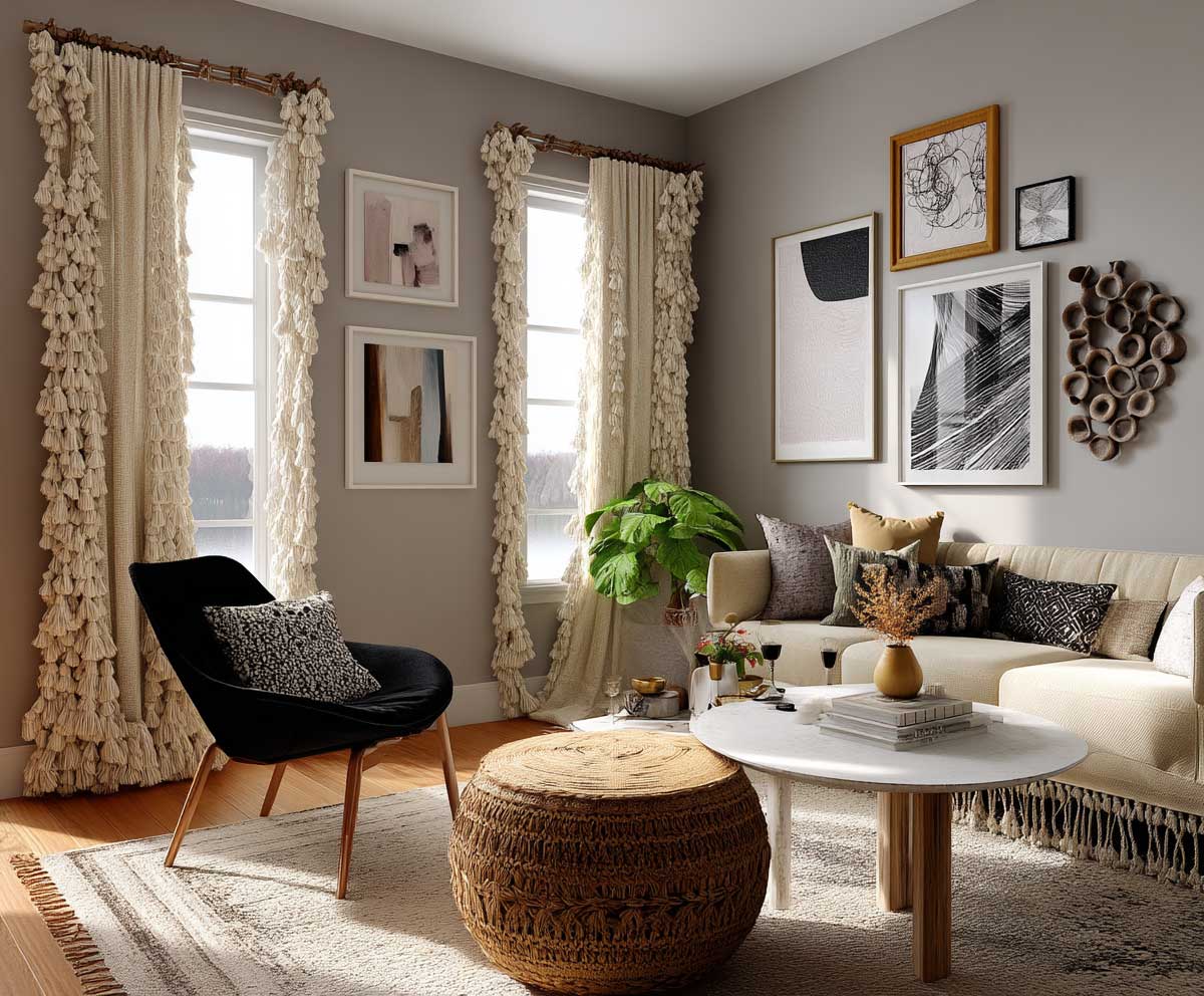 6+ Living Room Curtain Ideas with Tassels and Trims for an Eclectic Interior