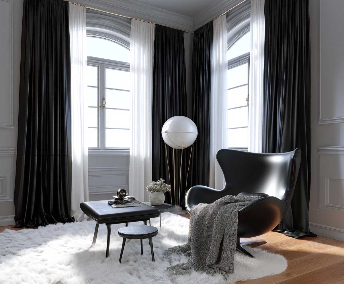 7+ Living Room Curtain Ideas in Black and White for a Monochrome Design