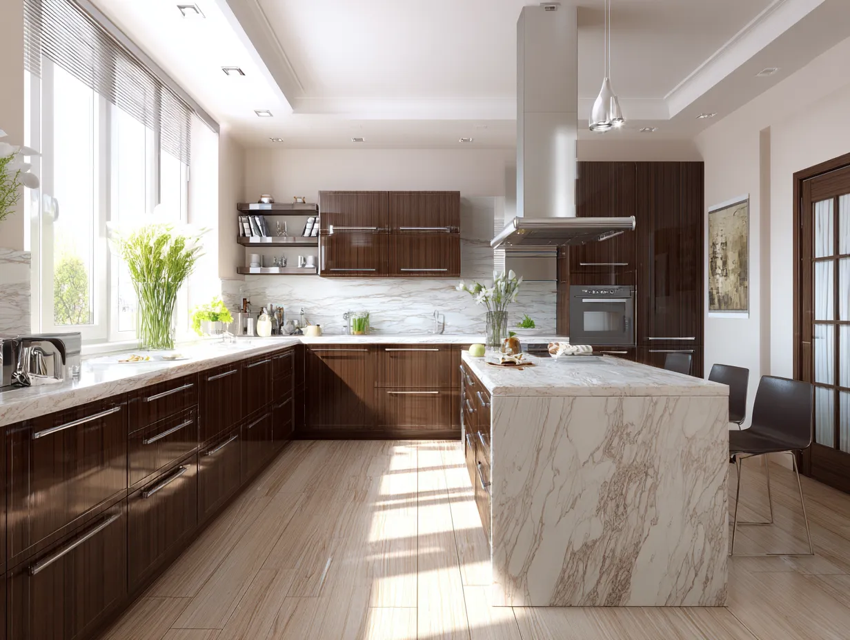 Two-tone brown kitchen cabinet combination ideas