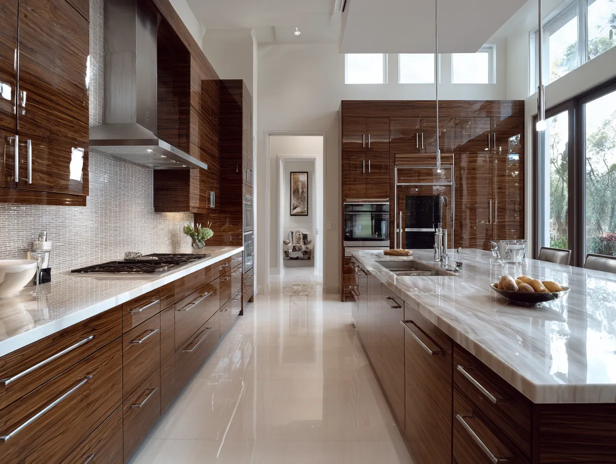 Lighting design for brown kitchen cabinets