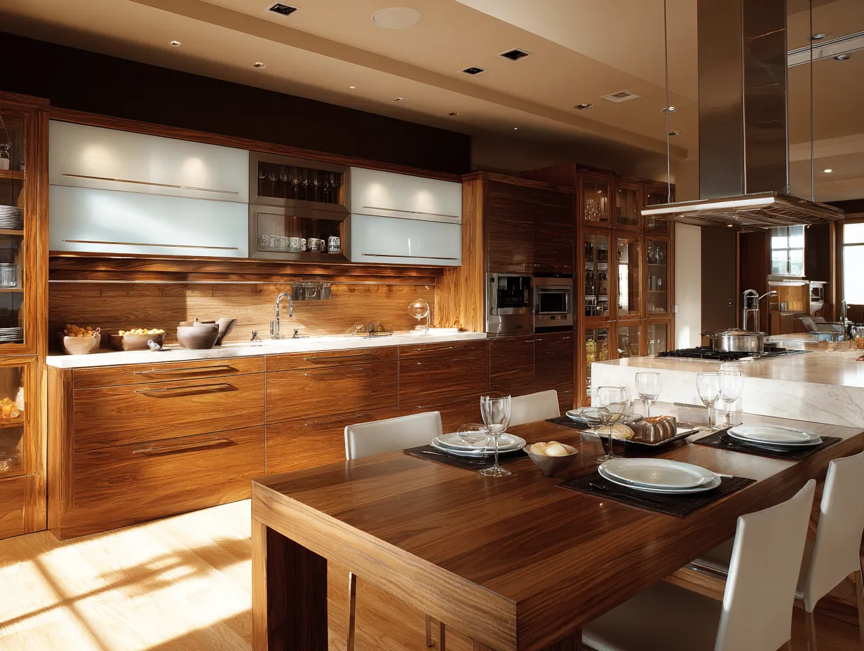 Brown kitchen island in a modern kitchen design