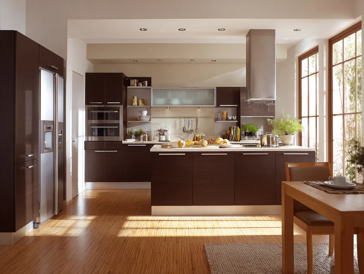 Backsplash paired with brown kitchen cabinets
