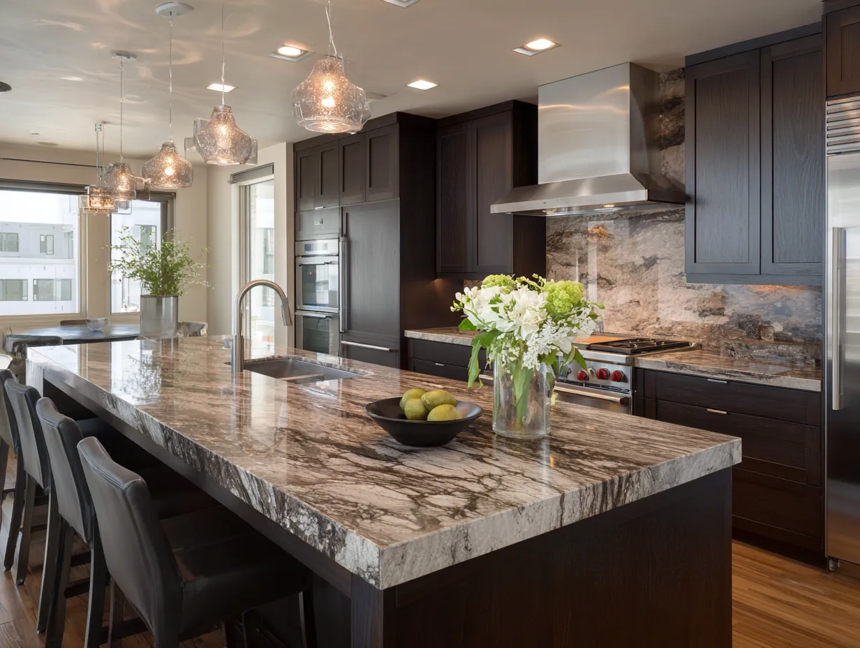 Brown kitchen cabinets with smart storage solutions