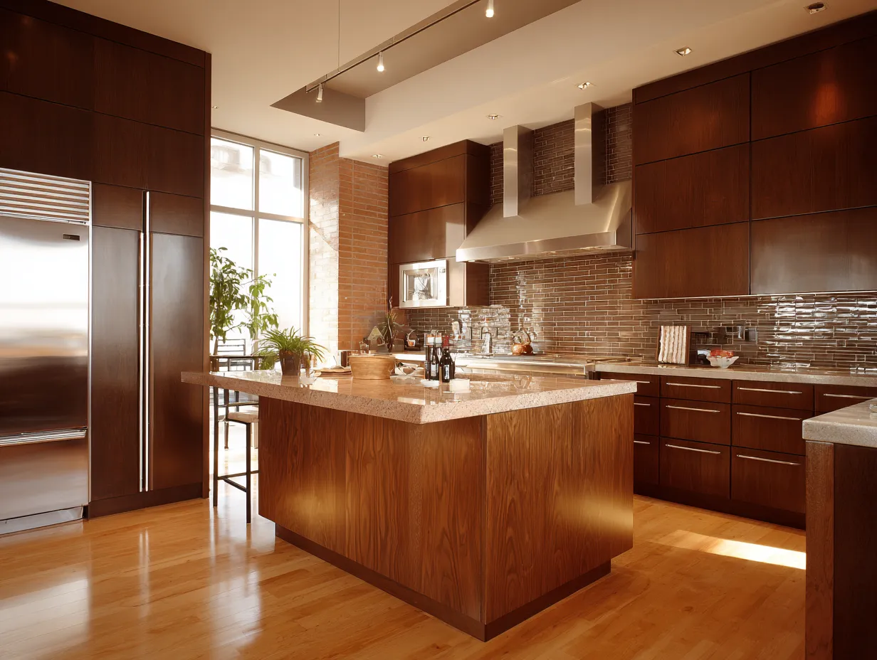 Hardware and Finishes for Modern Brown Kitchen Cabinets