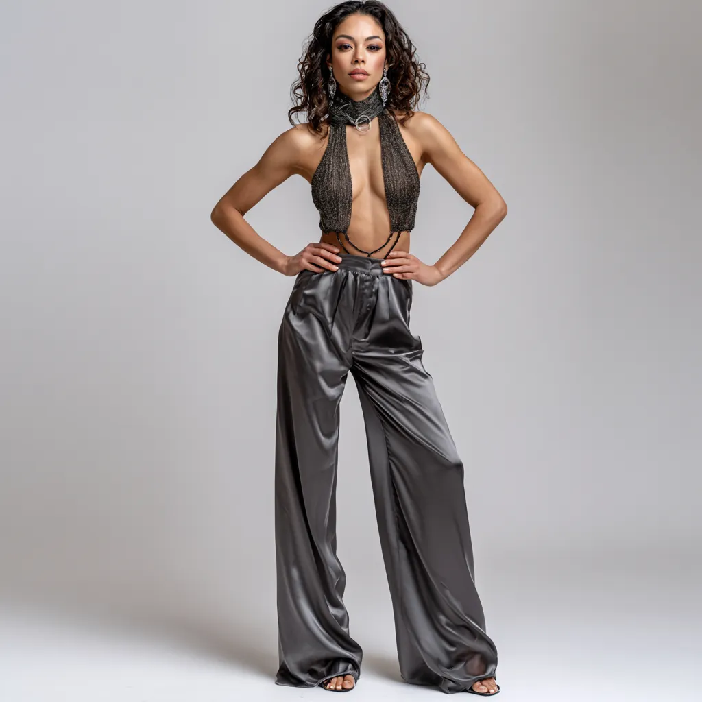 Sexy Outfit Ideas with Halter Tops and Satin Trousers