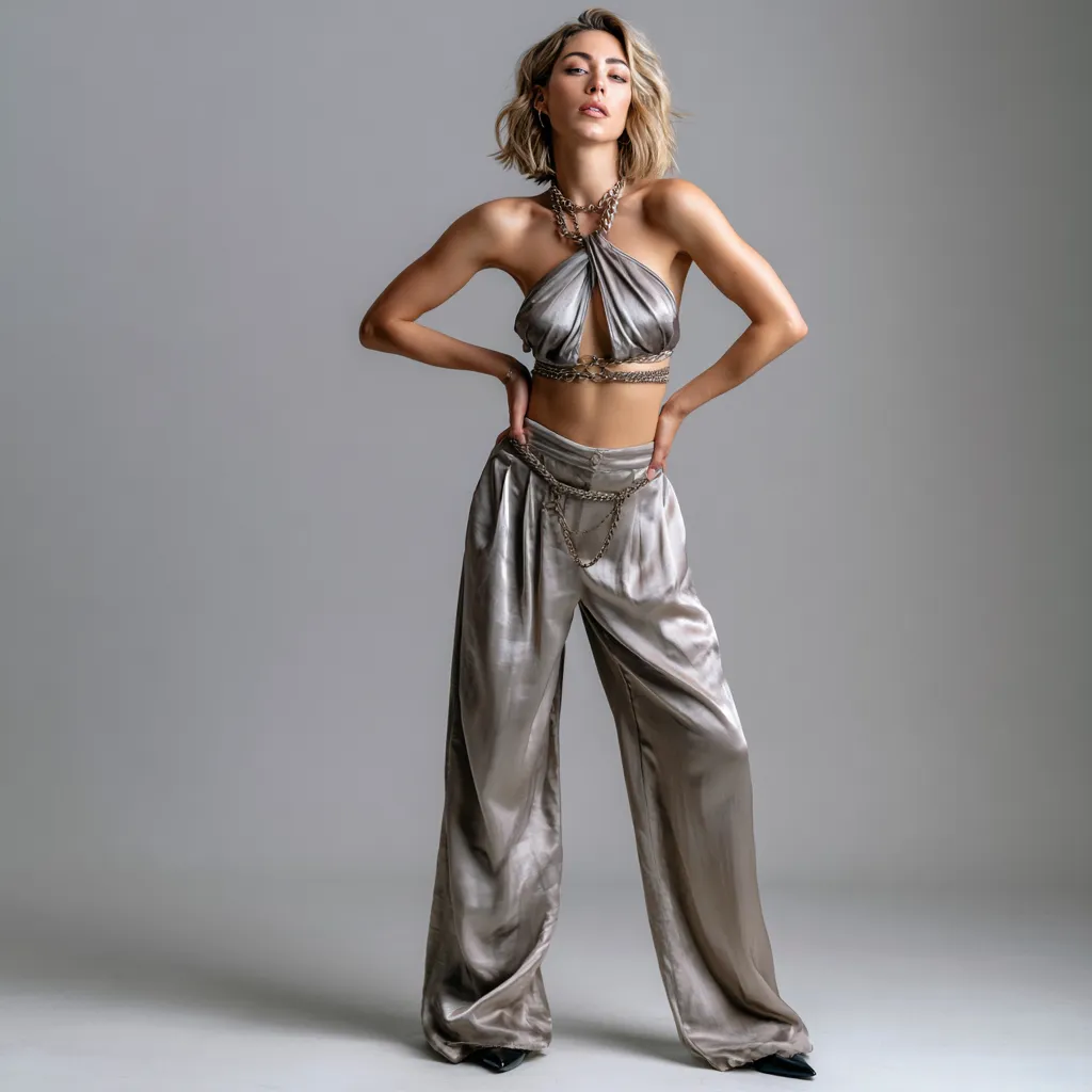 Sexy Outfit Ideas with Halter Tops and Satin Trousers