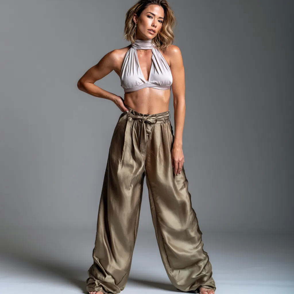 Sexy Outfit Ideas with Halter Tops and Satin Trousers