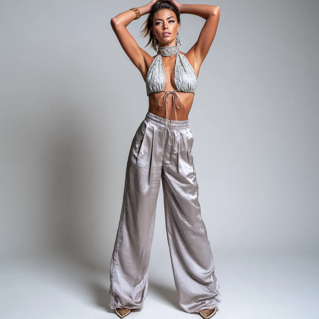 Sexy Outfit Ideas with Halter Tops and Satin Trousers