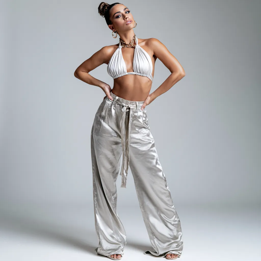 Sexy Outfit Ideas with Halter Tops and Satin Trousers