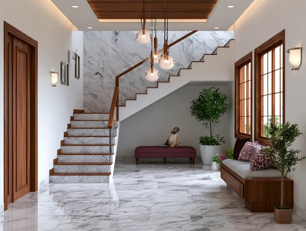 small lobby design for home with natural light
