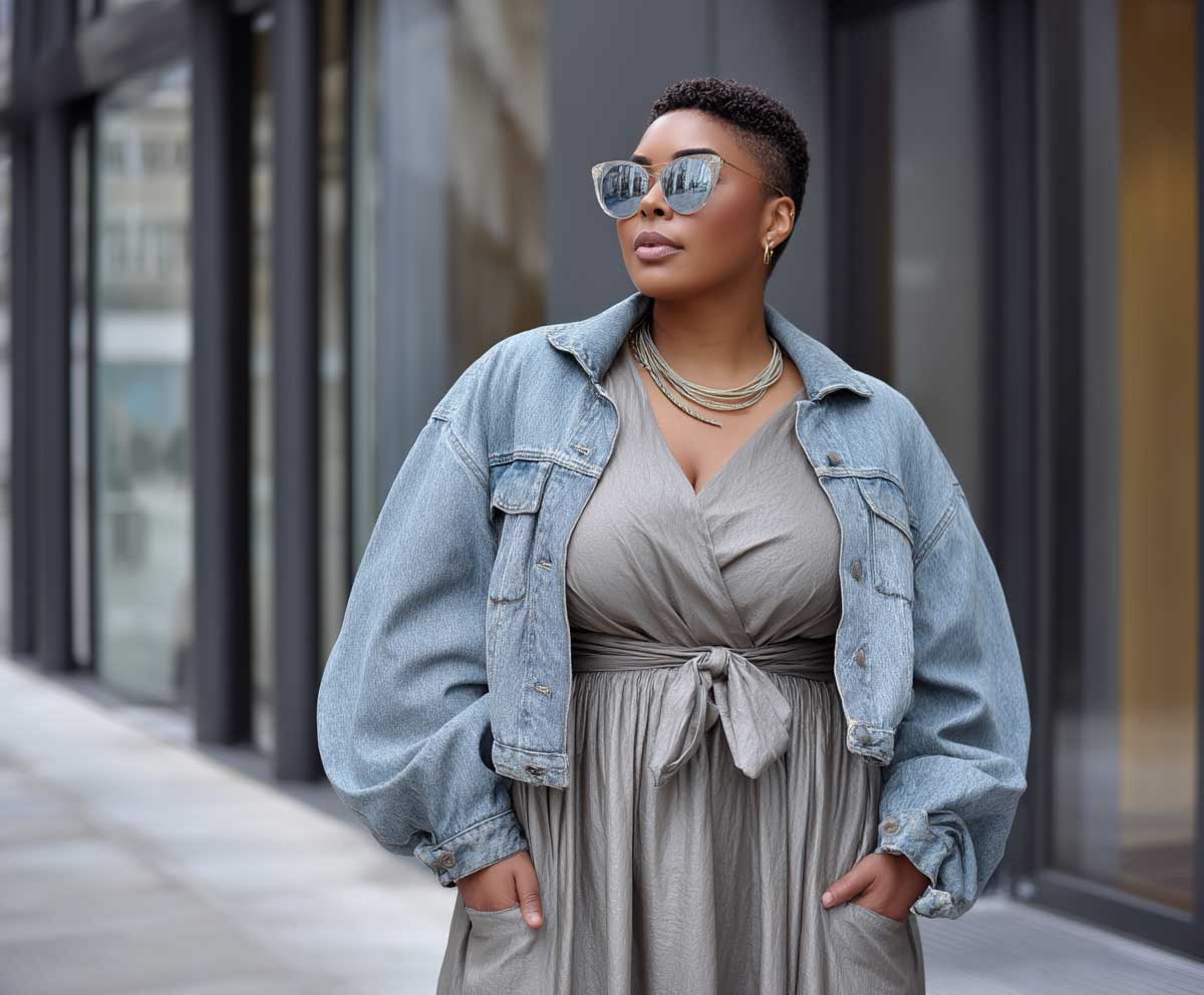 6+ Plus Size Clothing Ideas with Wrap Dresses and Denim Jackets