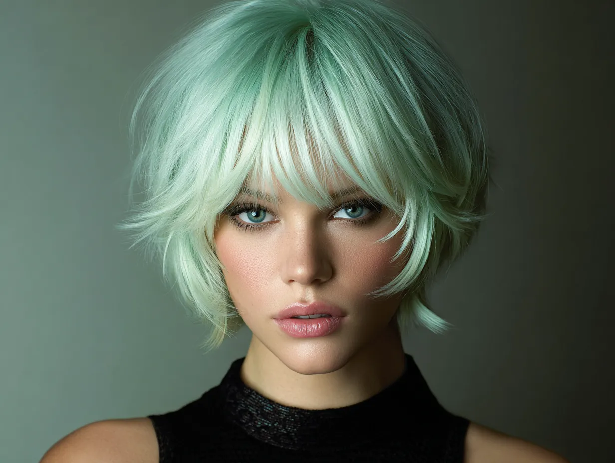 9+ Fresh Shag Haircut with Bangs in Mint Green for a Unique Twist
