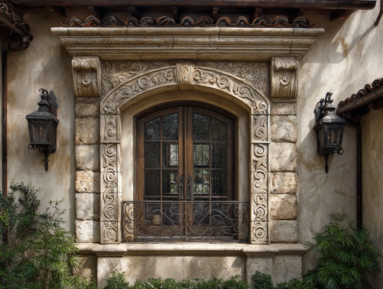 Classic outside window border with decorative pediment molding