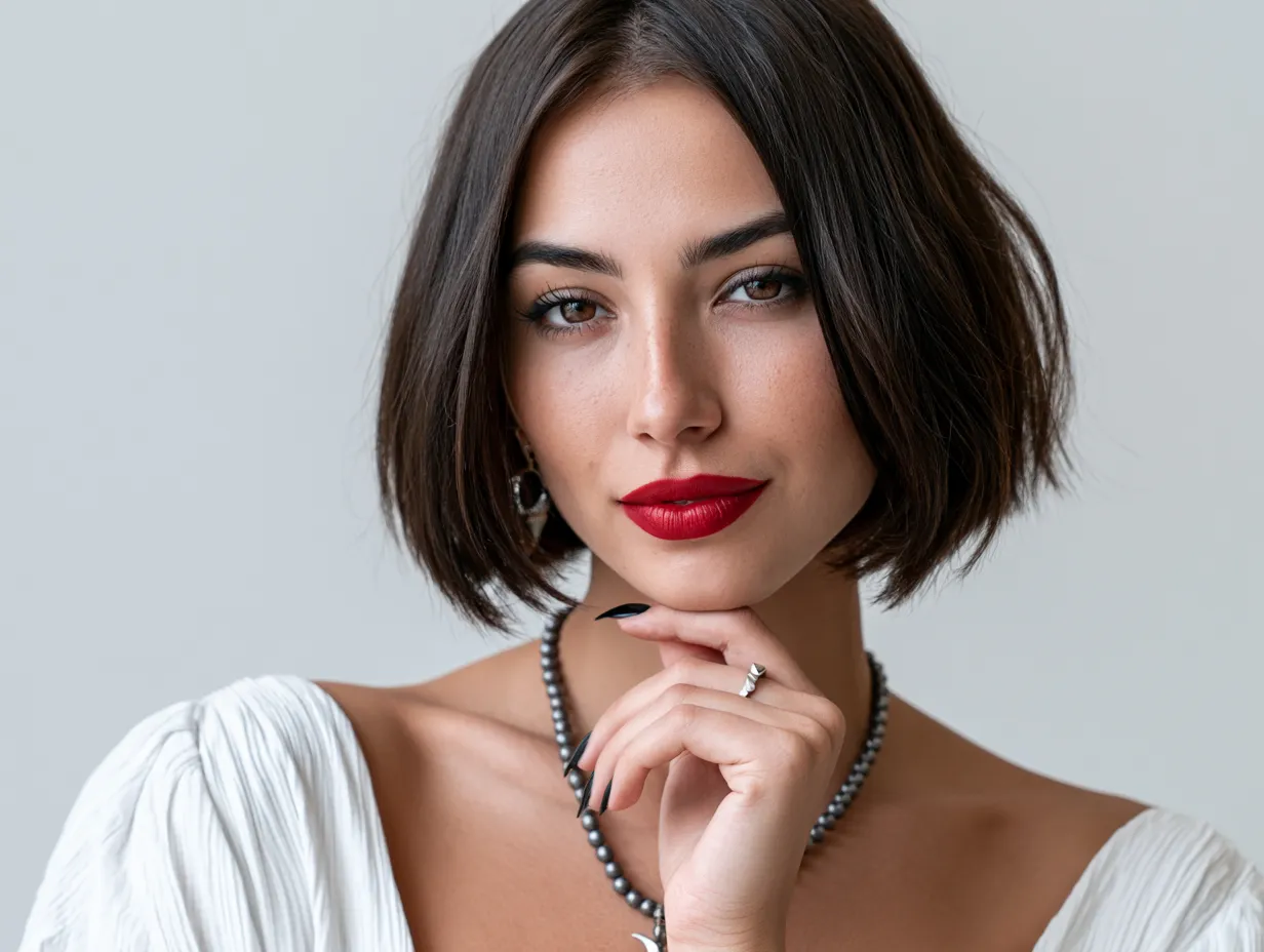 blunt cut middle part bob