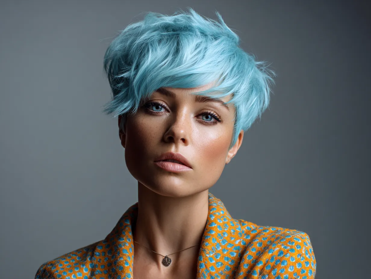 Shaggy Pixie Cut in Sky Blue with Cropped Crown Volume - 2