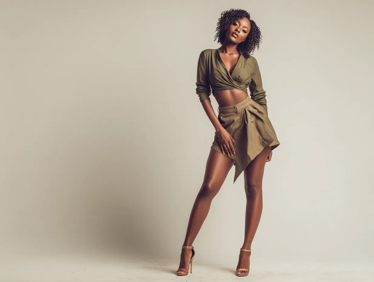 Skort outfit idea in earthy neutral colors