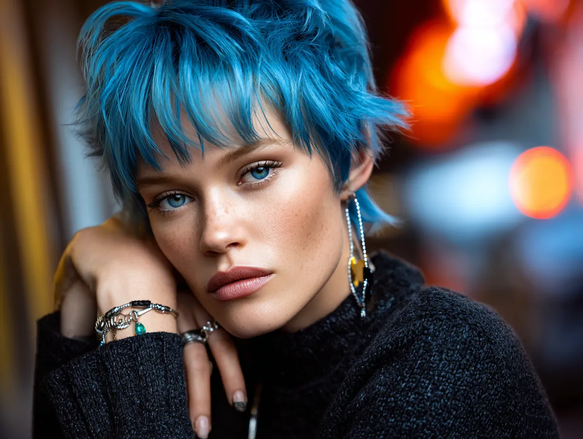 Electric blue grunge hairstyles with choppy ends for square face - 3