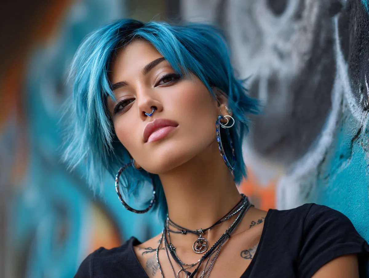 Electric blue grunge hairstyles with choppy ends for square face - 2