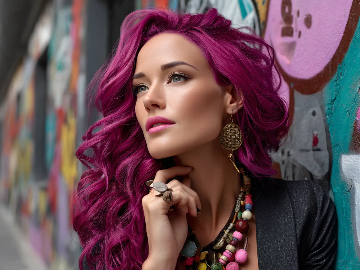 Magenta waves grunge hairstyles for square face