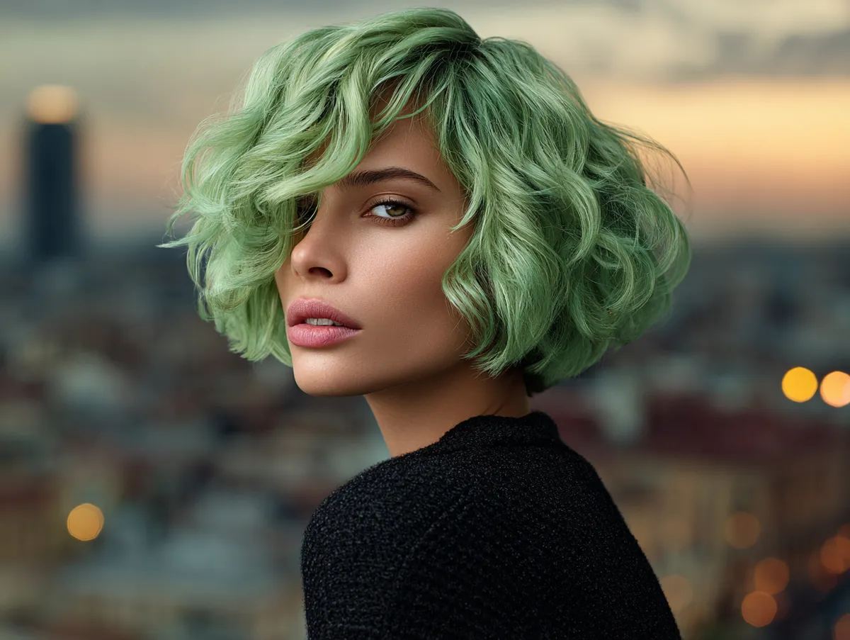 Bright green layered bob grunge hairstyles for square face - 3